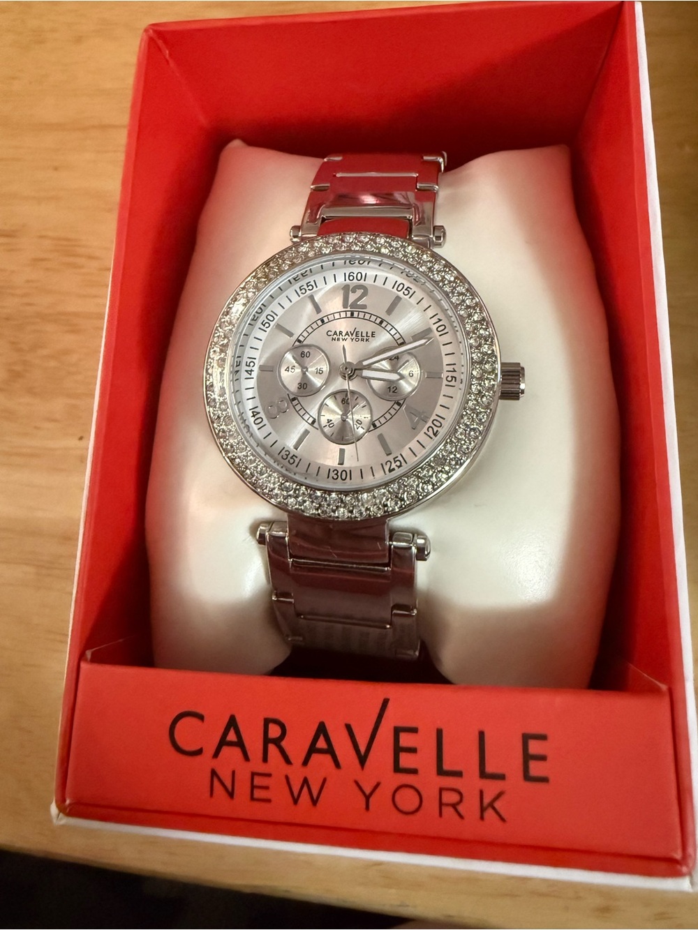 Caravelle New York Women's Silver Crystal-Accent Bracelet Watch